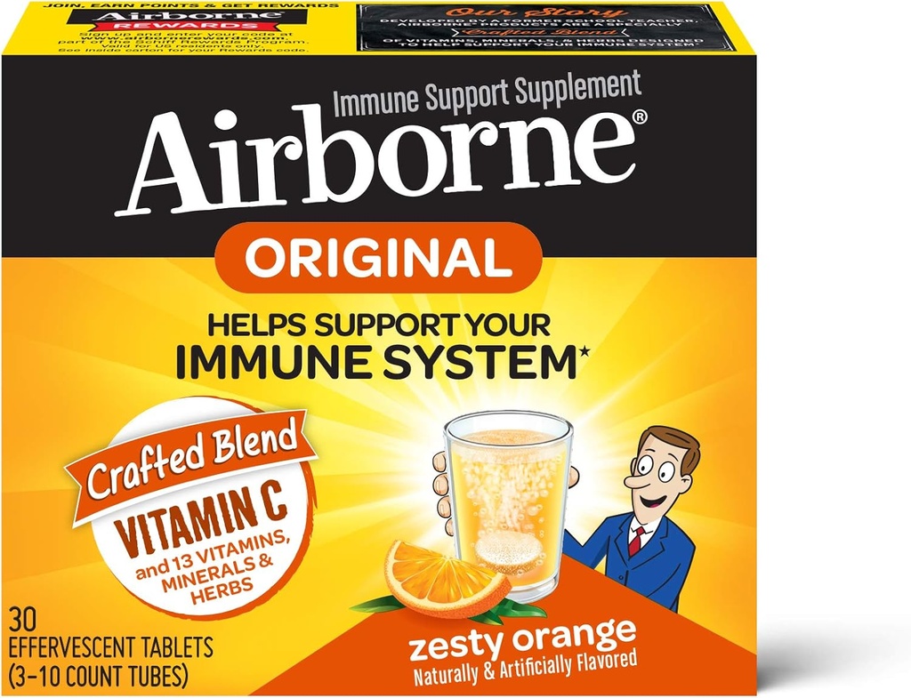 Airborne Zesty Orange kihisevad tabletid, 1000 mg C-vitamiini - Immuunsüsteemi tugilisa 30ea