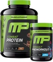 Muscle Pharm Combat 4lb Chocolate Protein and MusclePharm Assault Blue Vaarika Pre-Workout