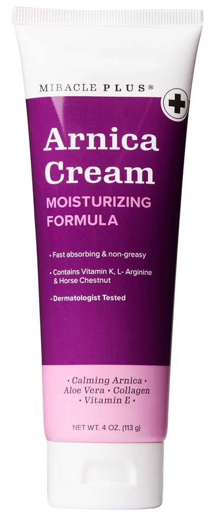 Miracle Plus Arnica Cream Bruise Relief Lotion for Bruising and turse On Naha | Arnica Montana Extra Tugevus Vitamiin K Kreem | Niisutav Formula Nahahooldusgeel Hobuse Kastaniga, 4 Fl Oz