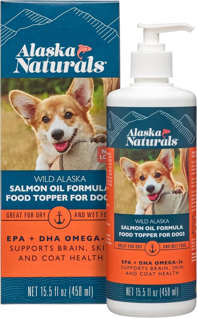 Alaska Naturals - Wild Alaska Salmon Oil Formula Dog Food Topper - EPA ja DHA Omega-3 - toidulisand tervislikule nahale, läikiv mantel - valmistatud USAs - 15,5 oz. Pudel