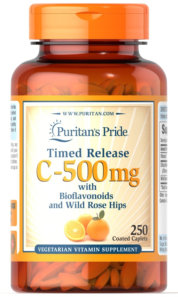 Puritan's Pride C 500 mg koos Rose HIPS Caplets, 250 Count