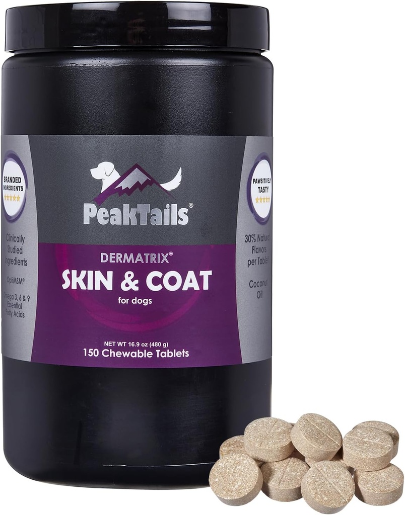 Kala Health PeakTails naha ja karva tugi koertele - 150 närimistabletti MSM-i, kalaõli, Omega-3 ja Omega-6-ga - toetab tervislikku nahka, läikivat karva