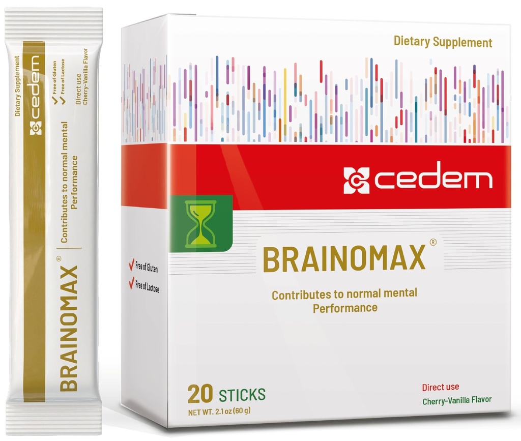 Šveits BRAINOMAX 20 Powder Sticks, Brain Booster Supplement, Kirss-Vanilla Maitse tsitikoliiniga, N-atsetüül-L-karnitiin, Nootropic Brain Supplements mälu ja fookus, Kognitiivne tugi