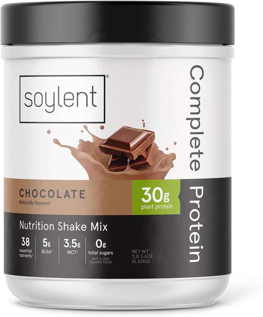 Soylent Complete Protein Powder, Chocolate, 30g Valgukoks lihaste kasvuks ja taastumiseks, BCAA, DHA, MCT, 28 vitamiinid ja mineraalid, nullsuhkrut, Gluteenivaba, Vegan - 1.25lb