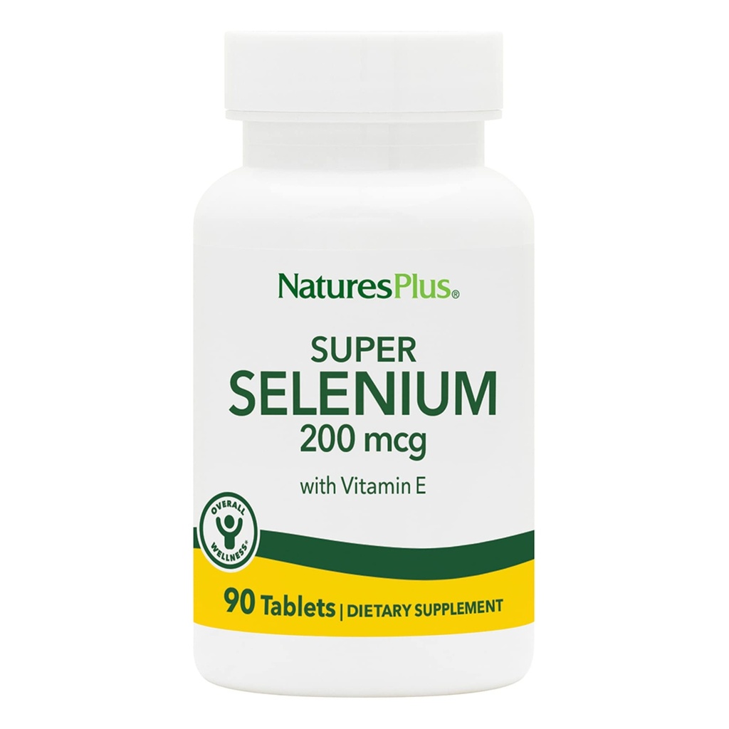 NaturesPlus Super Selenium Complex - 200 mcg, 90 taimset tabletti - E-vitamiini oluline mineraalne lisand - edendab tervislikku kilpnääret - antioksüdandit - gluteenivaba - 90 serveerimist