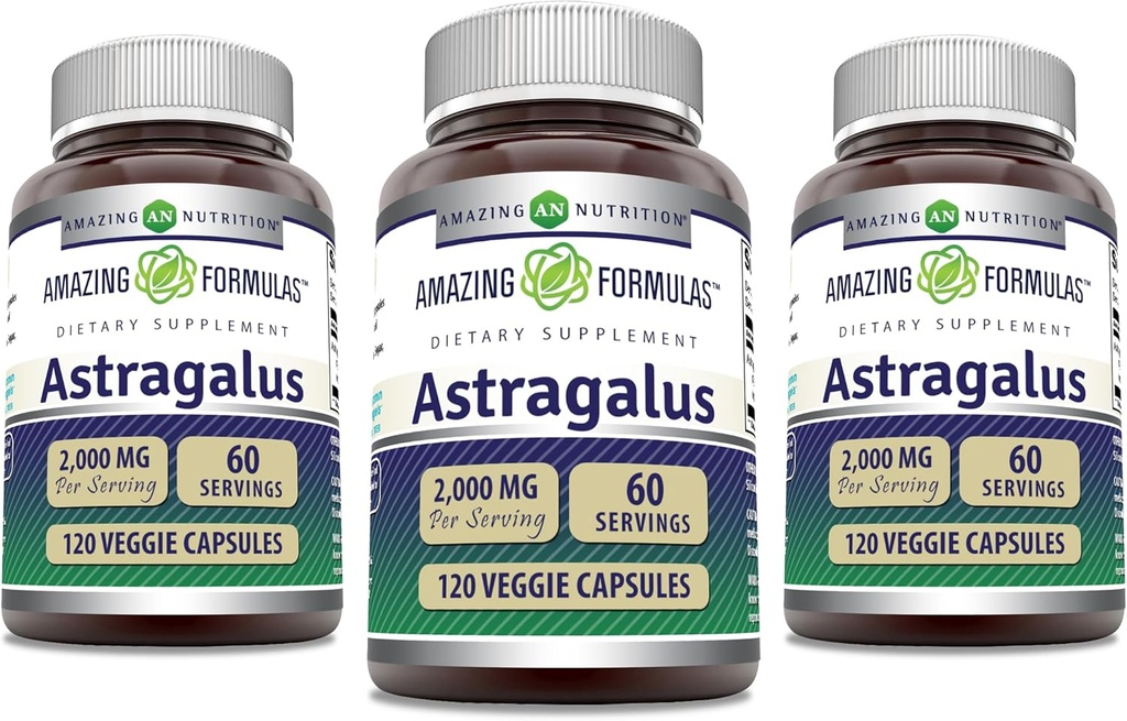Amazing Formulas Astragalus 2000 mg Per Serving Capsules Supplement | Valmistatud puhtast Astragalus Membranaceus Plant Juur Extract | Non-GMO | Gluteenivaba (120 Count | 3 Pack)