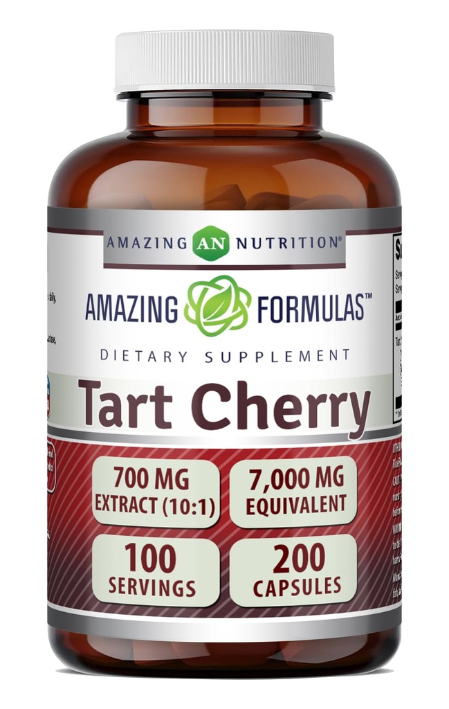 Amazing valemid Tart Cherry ekstrakt 700 Mg ekstrakt (10: 1) Per Serving Kapslid täiendus | samaväärne 7000 Mg | Non-GMO | Gluteenivaba | Made in USA (1 Pack | 200 Count)