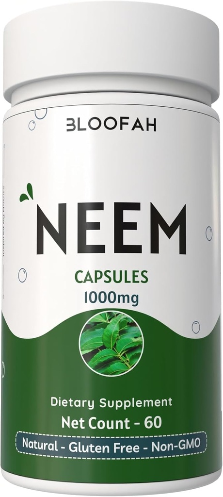 Neem Lehtkapslid 1000mg Powder | Azadirachta Indica Taimne Täiendus | Mitte-GMO, Gluteenivaba, Ei Kunstlikud Lisandid | Puhas Neem Pulber (60 Arv (Pack of 1))