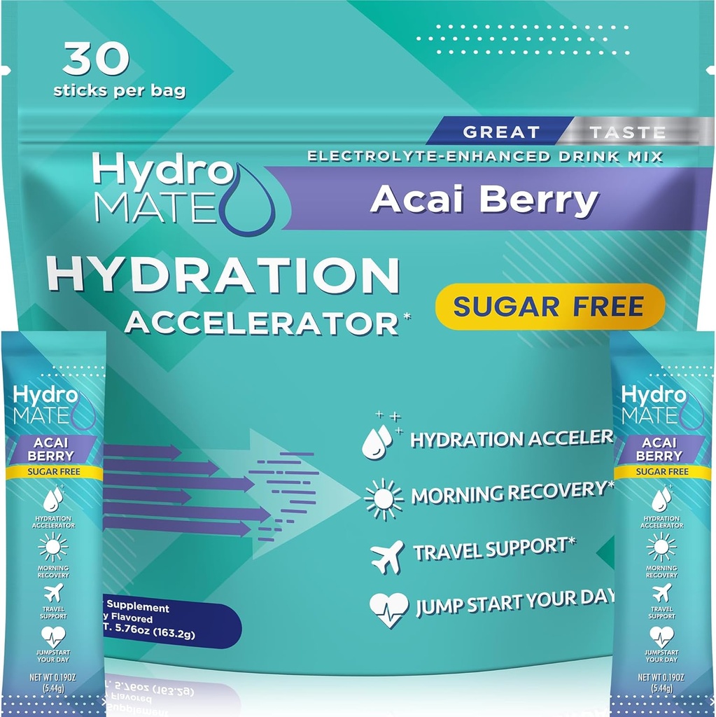 Elektrolüüt Pulber Suhkruvaba Hüdreerimise Pakendid Acai Berry HydroMATE 30 Pulgad