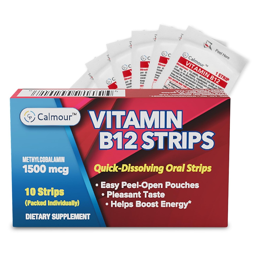 Vitamiin B12 Strips 10 Pack | Lihtne suukaudne lahustatav Rahapaja maitsestatud ribad | 1500 mcg ribad | VIT B12 Lahustu keele all | Metüülkobalamiin B-12 vitamiini valem | Vegan Sõbralik & Gluteenivaba
