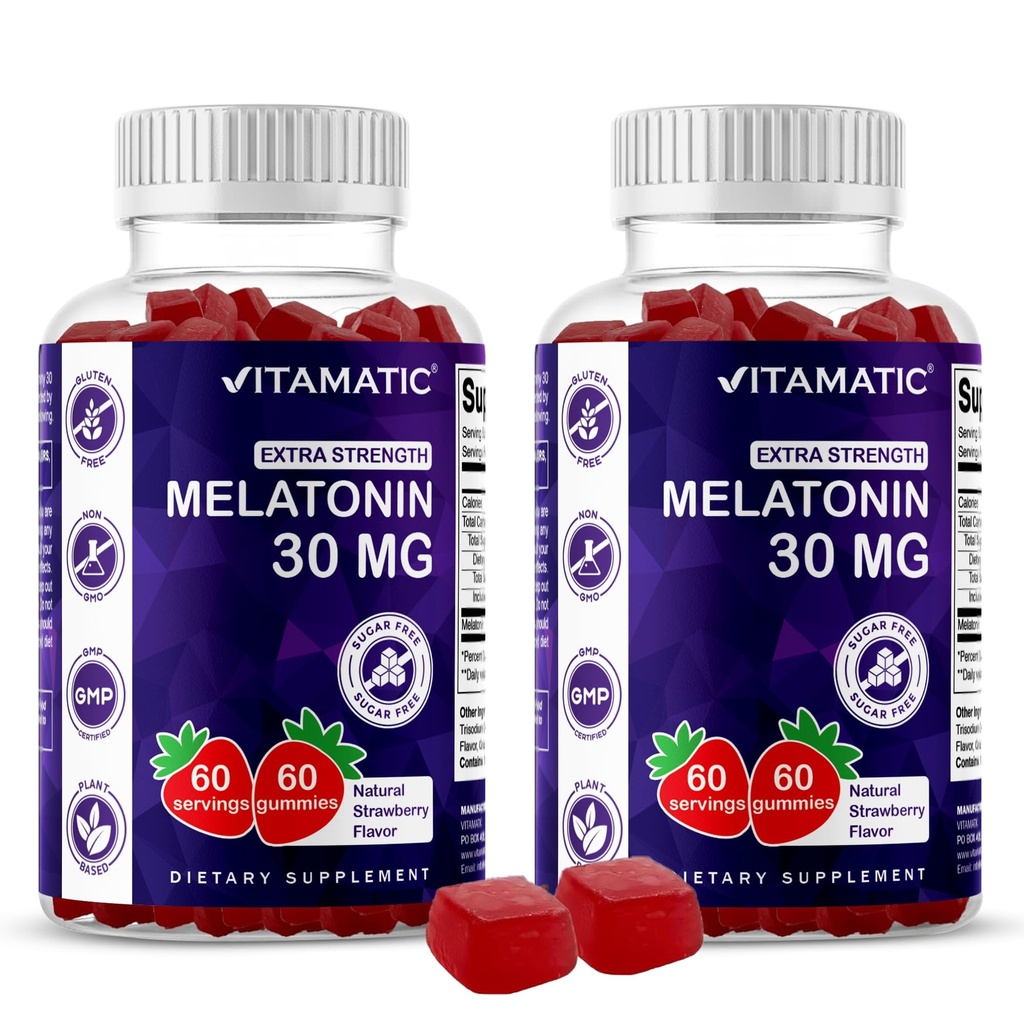 Vitamatic Sugar Free Melatoniin 30mg kohta Gummy - 60 Servings - 60 Taimetoitlaste Gummies - Mitte-Habit Forming Supplement (60 Count (Pack of 2))