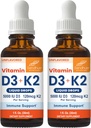 Sandhu vitamiin D3 K2 tilgad täiskasvanutele | 5000 IU D3 vedelik, 120mcg K2 täiendus 1 Fl Oz (pakk 2) | D3K2 toetab paremat imendumist, energiat, immuunsust, lihaste tervist meestele ja naistele