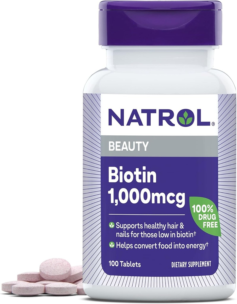Natrol Beauty Biotin 1000mcg, toidulisand tervetele juustele, nahale, küüntele ja energia ainevahetusele, 100 tabletti, 100 päeva pakkumine (Pack of 12)