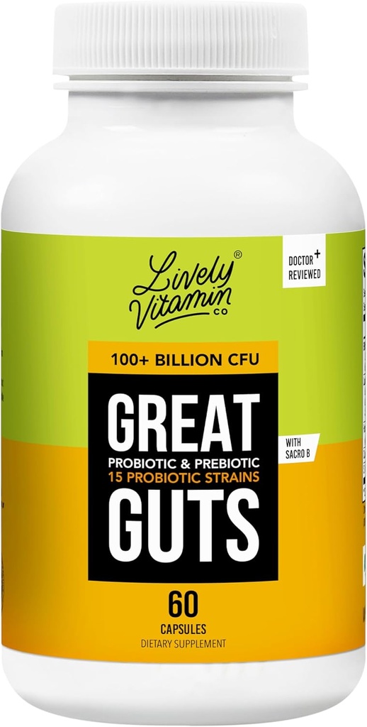 Suurte soolestiku probiootikum - 100 miljardit CFU probiootikum - Balance Gut Microbiome, GI Tract, põletik, seedehäired, refluks, kõhukinnisus ja kõhulahtisus - 60 Caps