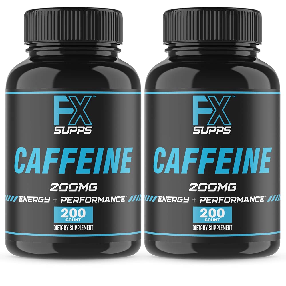 FXSUPPS Kofeiin 200 mg pillid (2-Pack, 400 Kapslid) – Kiiretoimeline energiatoetus täiendada meestele ja naistele | Toetab häire, fookuse ja ainevahetuse funktsiooni