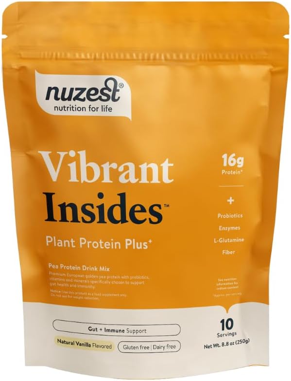 Nuzest Protein Plus | Vibrant Insides | Vanilla | Soolestiku tervis, seedimine ja immuunsüsteemi tugi | Vitamiinid ja mineraalid | 8,8oz/ 250g (10 Servings)