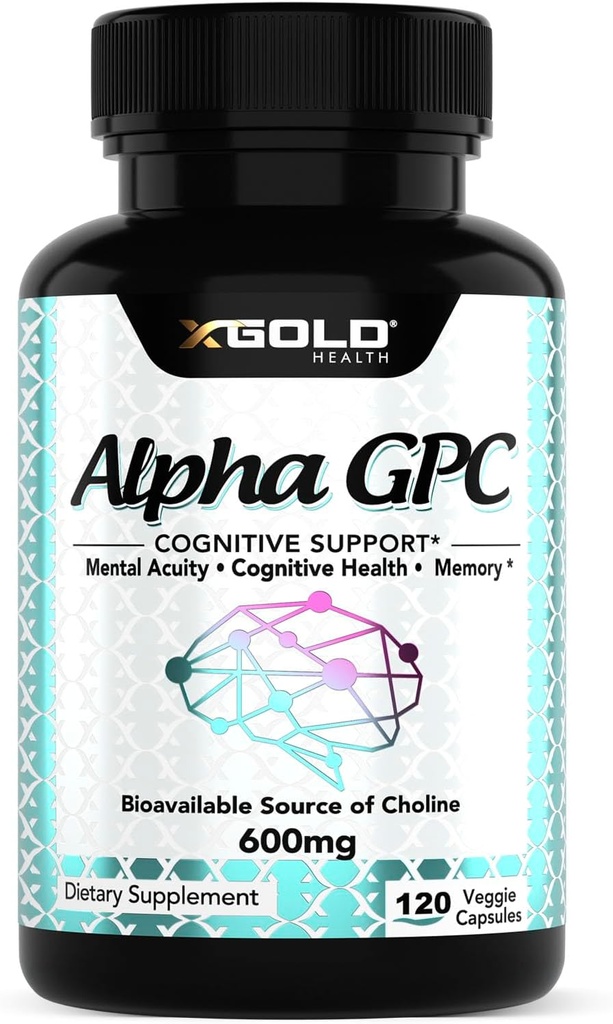 Alpha GPC koliini 600mg, 99% puhas nootroopne lisand, 120 Veggie kapslit, mälu kognitiivset tugevdajat, aju tervist ja fookust