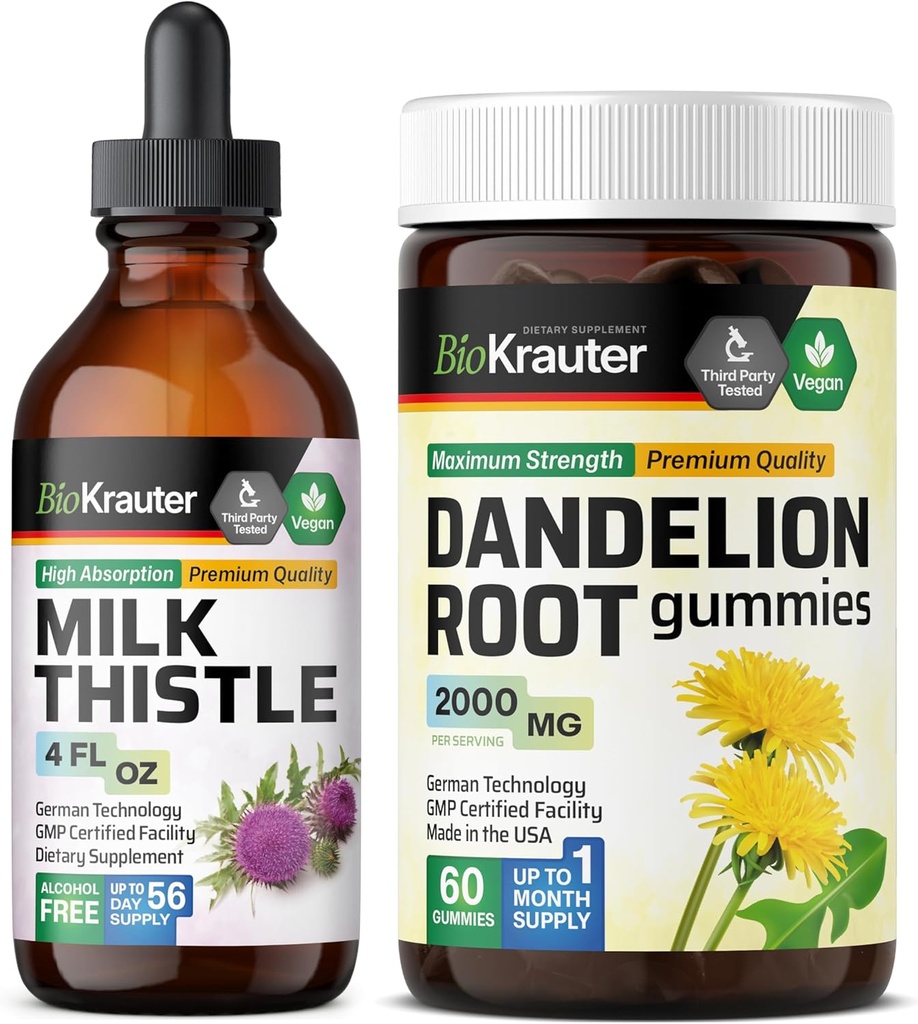 BIO KRAUTER Piimaohaka tinktuur 4 Fl. Oz. & Dandelion 60 Gummies