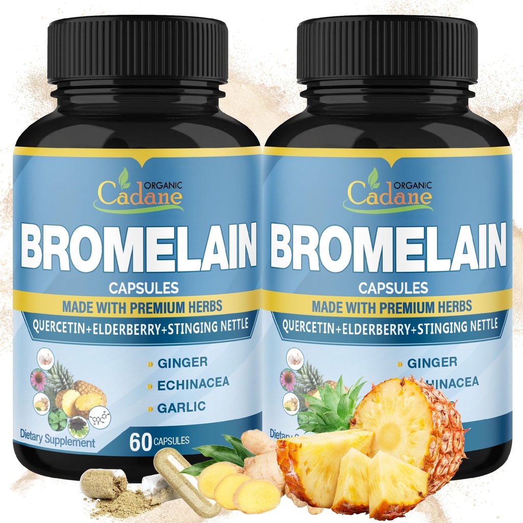 Orgaaniline Cadane 2 Pakendis 60 kapslit Bromelain Kapsleid koos Bromelain, Quercetin, Elderberry, Ingver, Echinacea, Küüslauk, Black Pepper