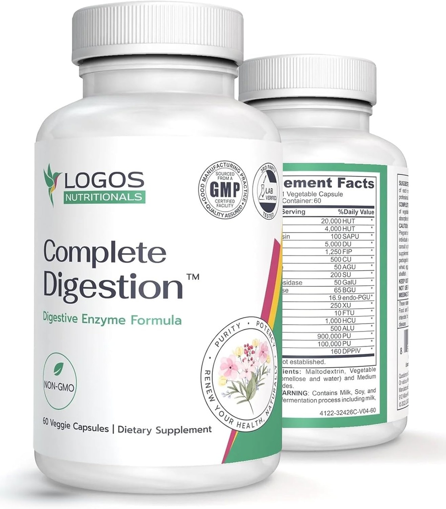 Vegan Digestive Enzymes Capsules for Digestive Health - Support Gut Health for Women and Men, Super Enzymes Support Immunity and Alleviate Inflammation - Non-GMO, 60 Capsules