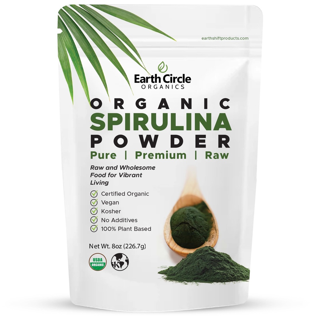 Spirulina pulber, Kosher, toores ja kiiritamata | Puhas veganvalk | Premium Energy Superfood, kõrge aminohapete ja antioksüdantide sisaldus - 8oz
