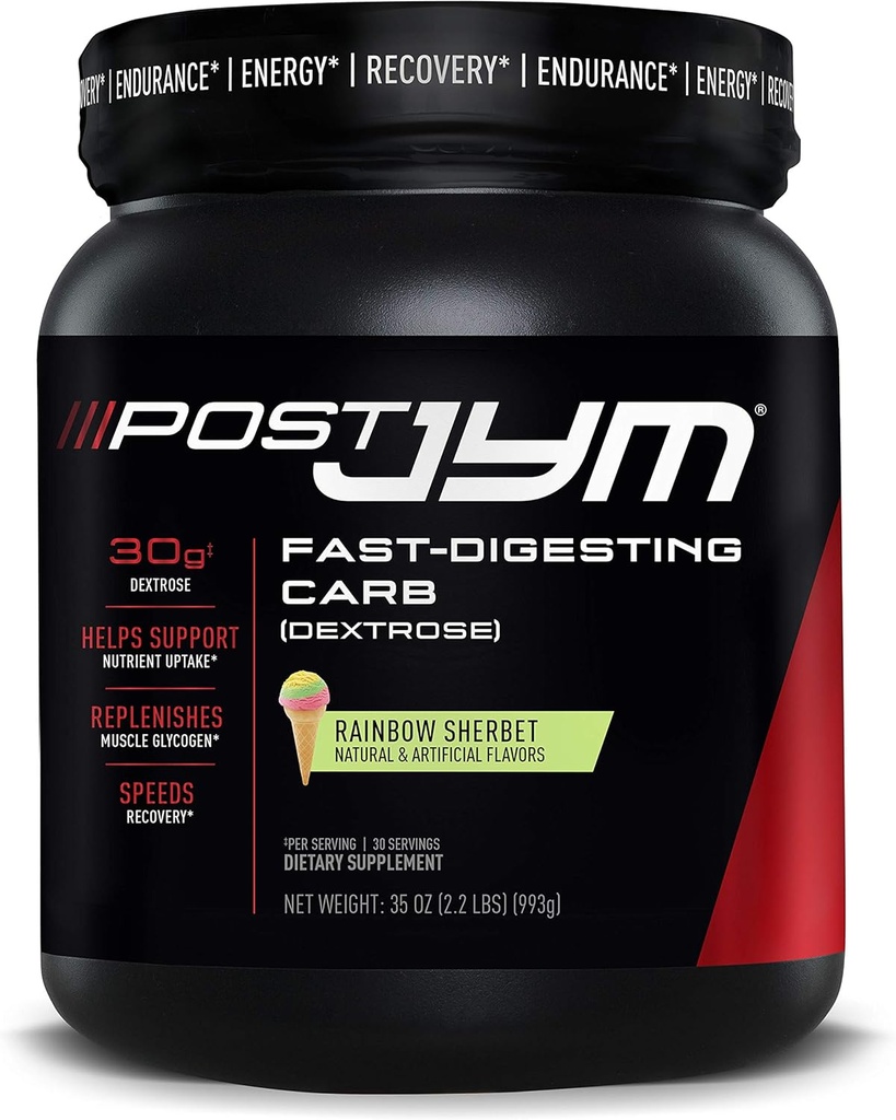 Post JYM Carb Kiire seedimine Post Treeningu taastamise pulber | Puhas dekstroos, Glükogeeni täiendamine, sportlik jõudlus, lihaste kasv | Rainbow Sherbet 30 Servings