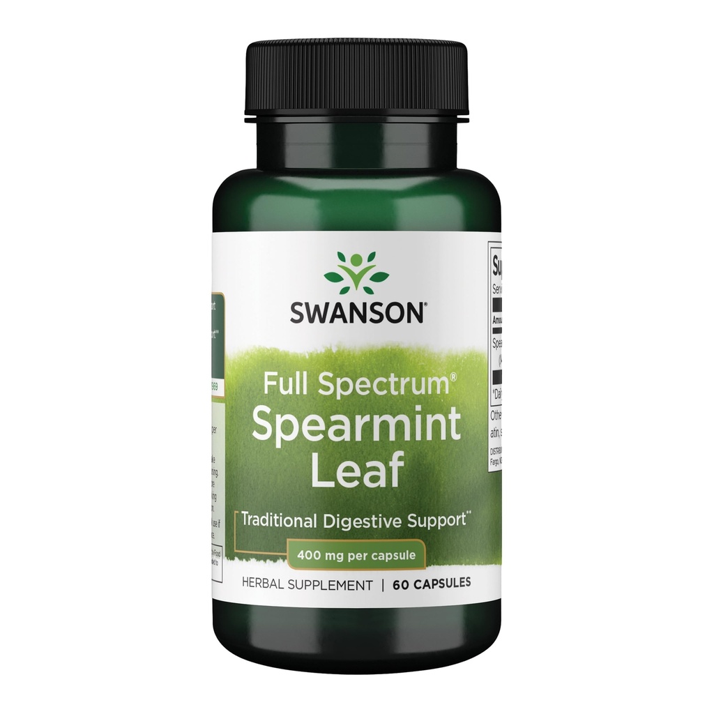Swanson Spearmint Leaf (Mentha Spicata) - Täielik Spektri Taimne täiendus, mis toetab seedetrakti tervist ja kergeid kõhuprobleeme - looduslik valem, mis toetab tervist ja heaolu - (60 kapslit, 400 mg iga)