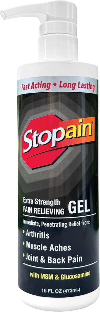 Stopain Pain Relief Gel 16oz, USA Made, Max Tugevus Kiire tegutsemine mentooliga, MSM, Glükosamiin liigesevalu, seljavalu, artriidi, põlve, kaelavalu, HSA FSA Heakskiidetud OTC aktuaalne analgeetilise toote
