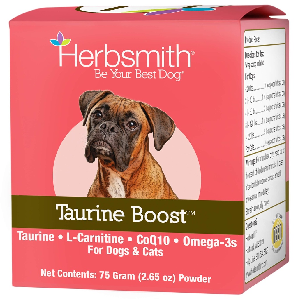 Herbsmith Tauriini Boost - südame ja südame toetus koertele ja kassidele - Tauriini lisand koerte ja kasside südame tervisele - CoQ10, tauriini ja L-karnitiiniga koertele - 75 g