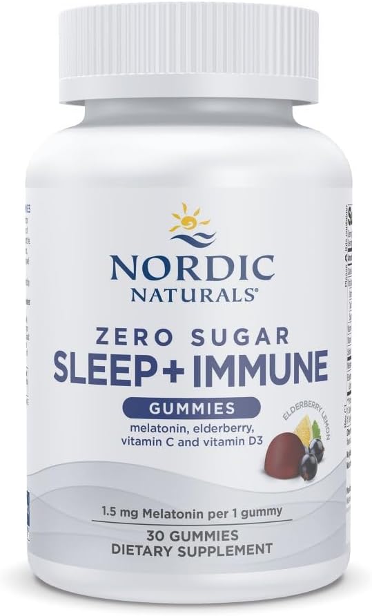 Põhjamaised Naturals Zero Sugar Sleep + Immune Gummies - Elderberry Sidrun Maitse - 30 Gummies - 1,5 mg melatoniini magada D3-vitamiini - Elderberry & C-vitamiini Immune Support - 30 Servings