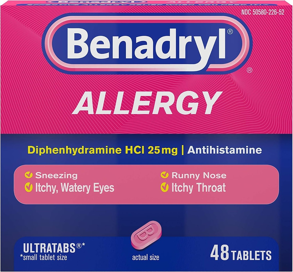 Benadryl Ultratabs Antihistamiiniallergia Meditsiin , difenhüdramiin HCl tabletid , 48 ct