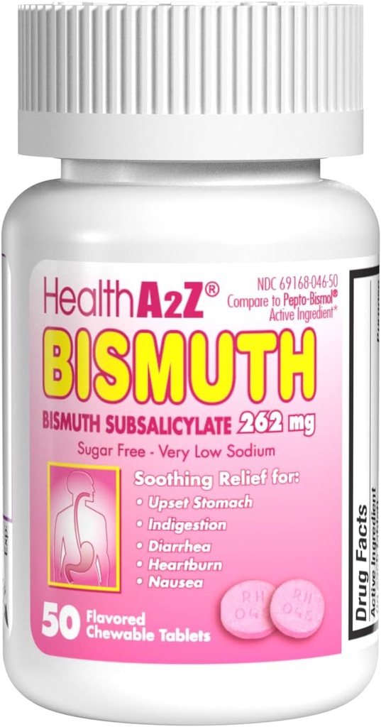 HealthA2Z® vismut | vismutsubsalitsülaat 262mg | Multi-Sümptom Relief | (50 loend (1. pakk))