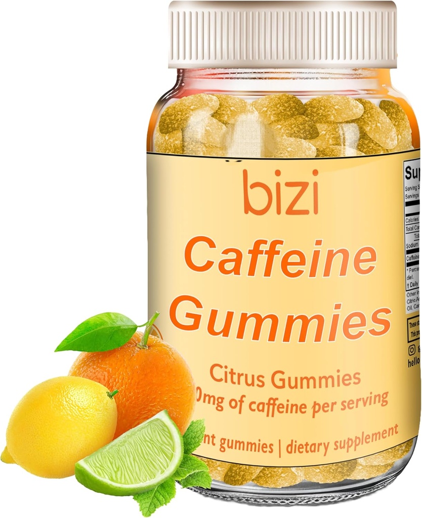 Bizi kofeiinikummid meestele ja naistele, energia lisand fookuse suurendamiseks, kofeiinikummid täiskasvanutele, 30 mg kofeiini kummi kohta, tsitruseline maitse (60 ct)