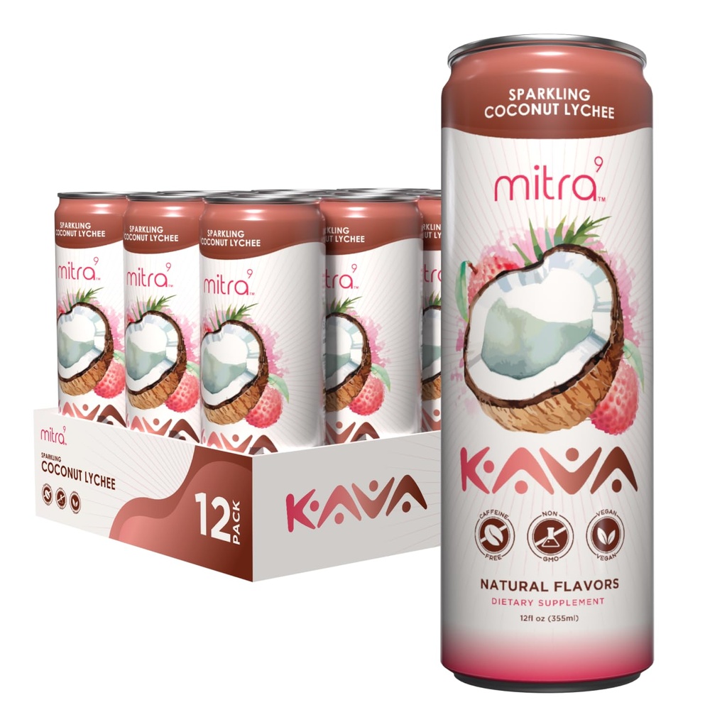 MITRA-9 botaanilised joogid - kookospähkli Lychee Sparkling Kava Drink koos Kava juureekstraktiga - meeleolu parandaja - taimepõhine - soodustab looduslikku rahu ja selgust (12 Fl. Oz) (12)