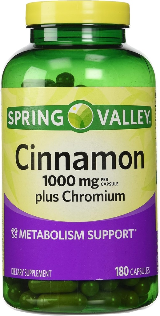 Spring Valley Cinnamon 1000mg Plus Chromium, 180 kapslit