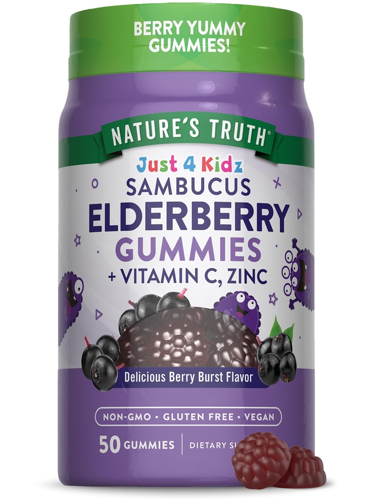 Nature's Truth Kids Elderberry Gummies | 50 Count | koos tsingi ja C-vitamiiniga | Vegan, mitte-GMO ja gluteenivaba toidulisand