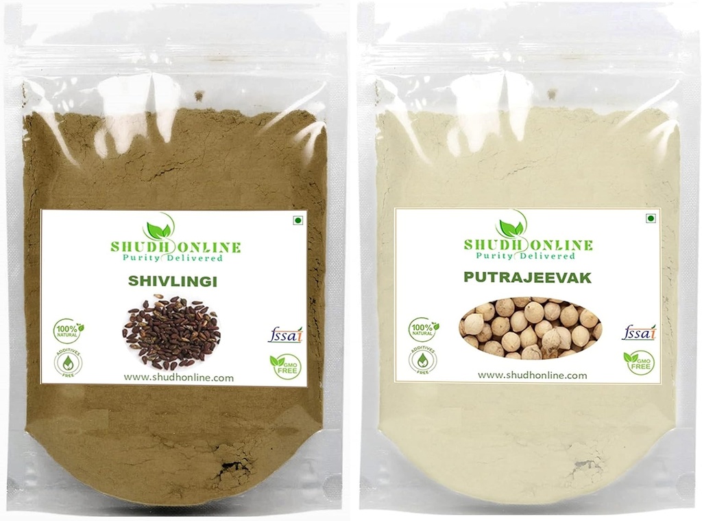 Shudh Online Sivalingi ja Putrajivak Seed Pulber Combo (iga 100 grammi), Putrajeevak and Shivlingi Beej pulber, Putrijivak, Putr Jivak, Shivalinga, Shivling