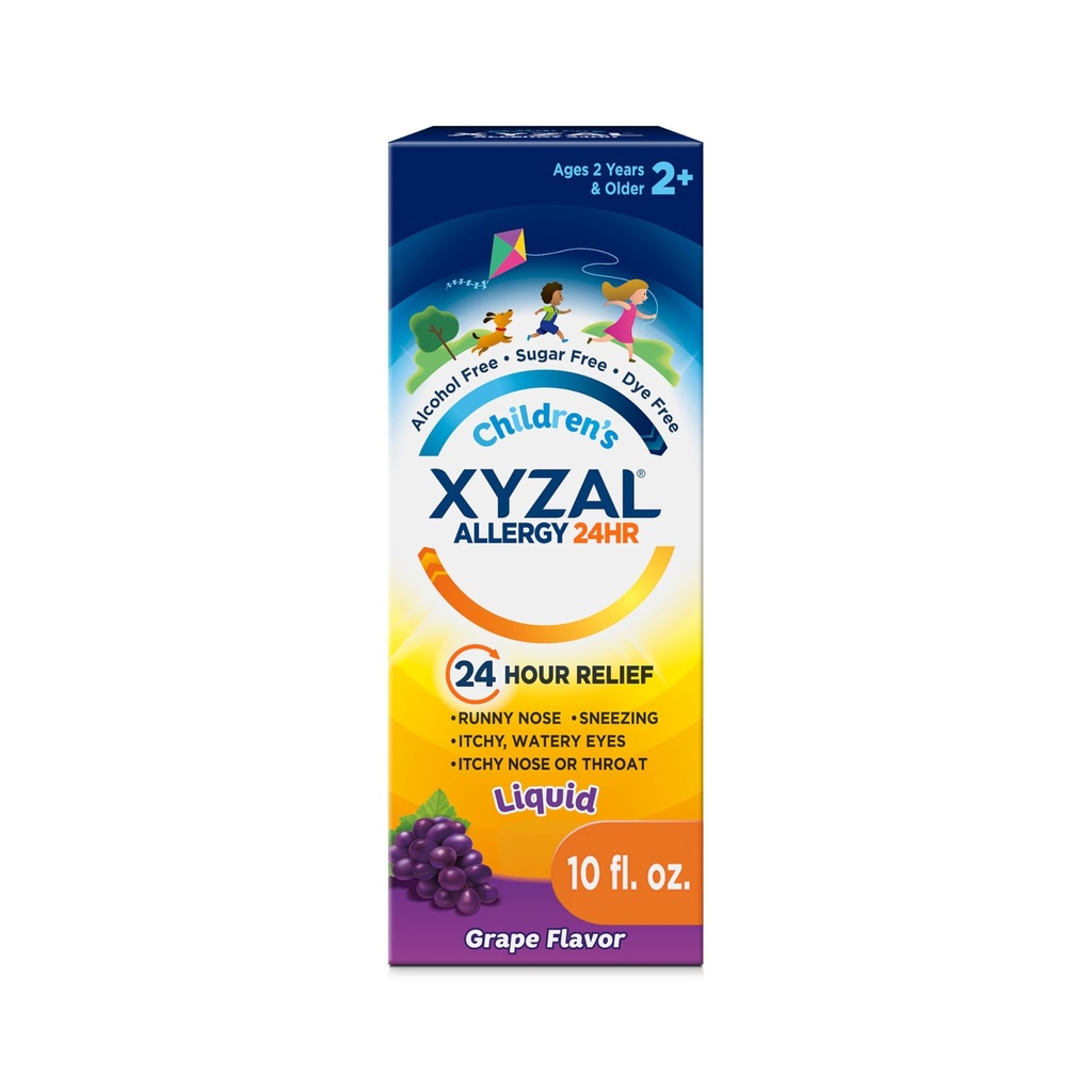 Xyzal Laste 24-tunnine allergia leevendamise ravim lastele, Levotsetirisiin Dihüdrokloriid Vedel Antihistamiin, Viinamarjade, 10 Fl. oz.