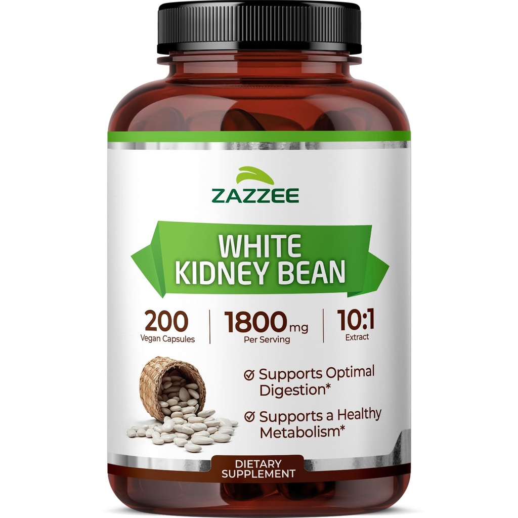 Zazzee White Kidney Bean 10: 1 Ekstrakt, 1800 mg per Serving, 200 Vegan Kapslid, Üle 2 kuu Tarne, Standardiseeritud, kontsentreeritud 10X Ekstrakt, 100% Taimetoitlane, All-Natural ja Non-GMO, Valmistatud USA-s