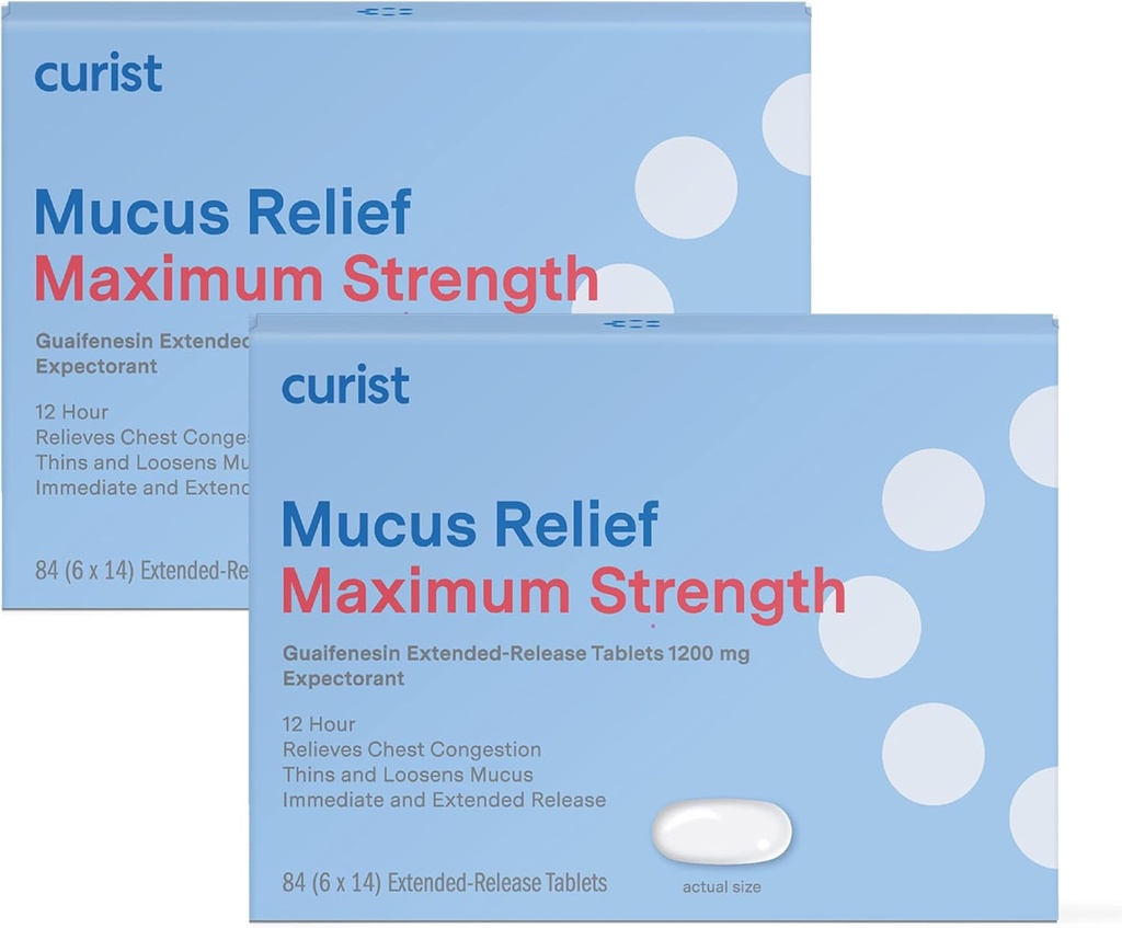 Curist Guaifenesin 1200 mg Extended Release Licus Relief Maksimaalne tugevus - 168 Count Bulk Extended Release Tablets - Vähendage lima selget ummistust (2 pakend 84 tabletti)