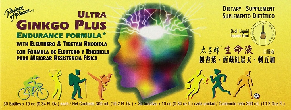 Prince of Peace Ultra Ginkgo Plus, 30 pudelit, 0,34 fl. oz. Iga - Aju Boost Supplement - Toetus aktiivsetele elustiilidele - Ginkgo Biloba vastupidavusele
