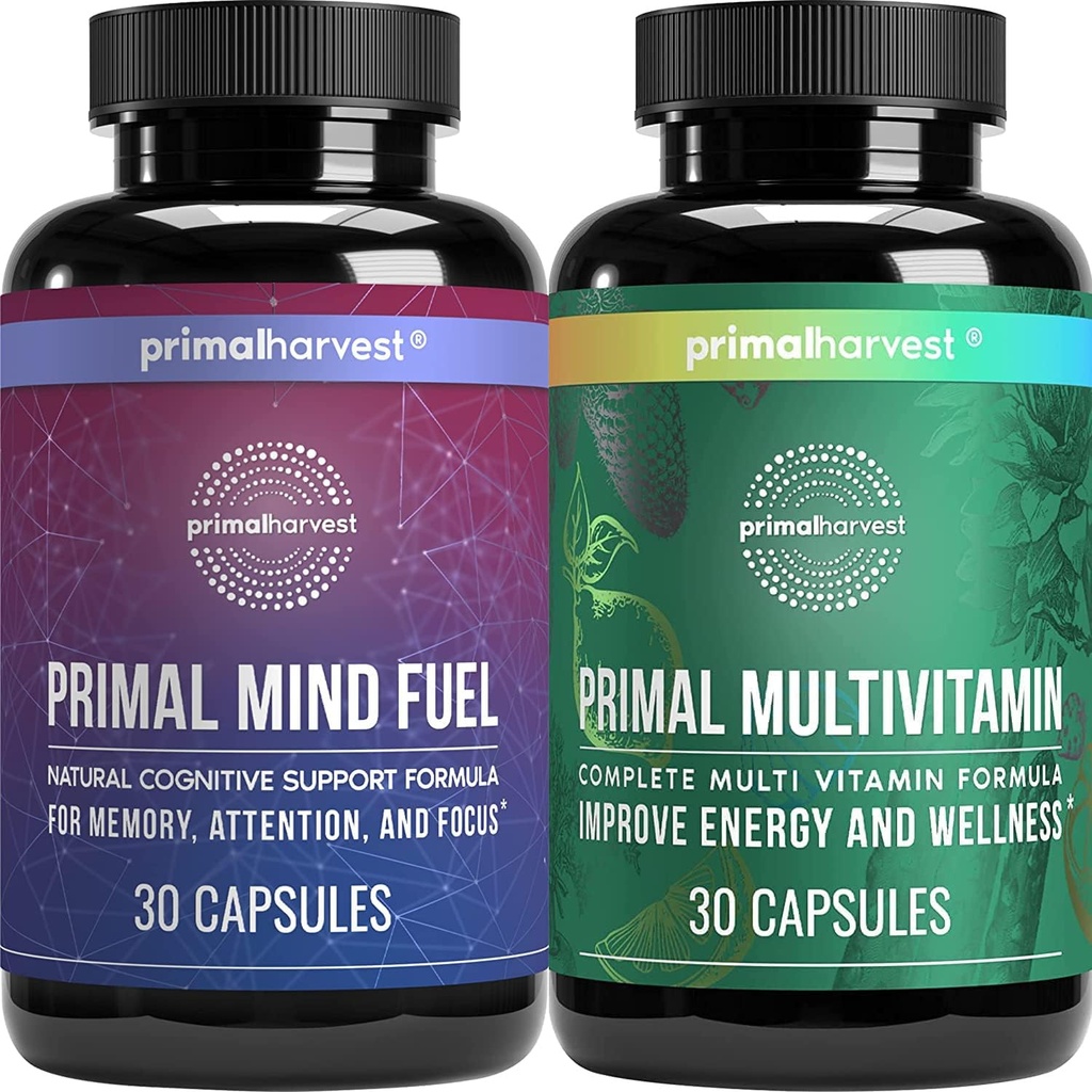 Primal Harvest Primal Mind Fuel & Multivitamiini toidulisandid naistele ja meestele Multivitamiini kapslid ja Mind Fuel Pills Bundle