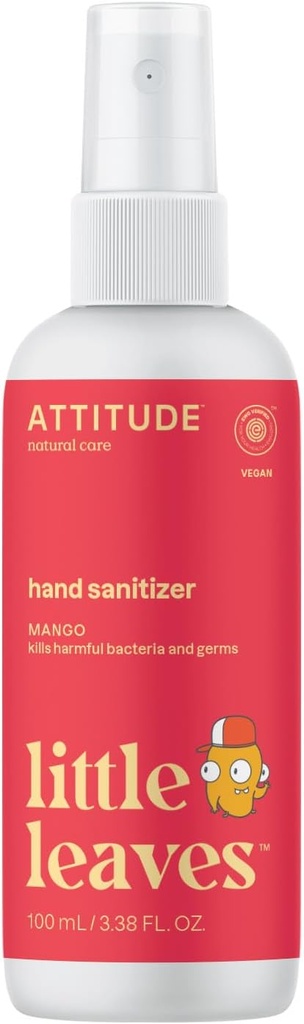 ATTITUDE Hand Sanitizer Spray lastele ja täiskasvanutele, EWG Kontrollitud, Reisi suurus, Dermatoloogiliselt testitud, Taimede ja mineraalide baasil, Vegan, Mango, 3.5 Fl Oz (Spray Bottle)