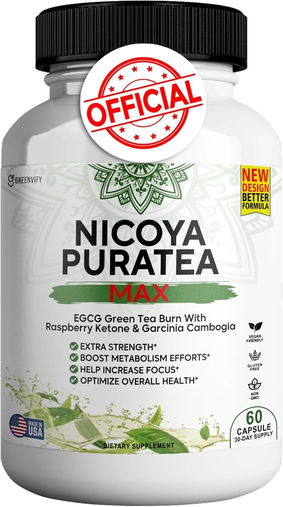 Nicoya PuraTea Max Green Tea Extract & Green Coffee Bean for Metabolism Support, Natural Energy Boost, Antioxidant-Rich Supplement – 60 kapslit