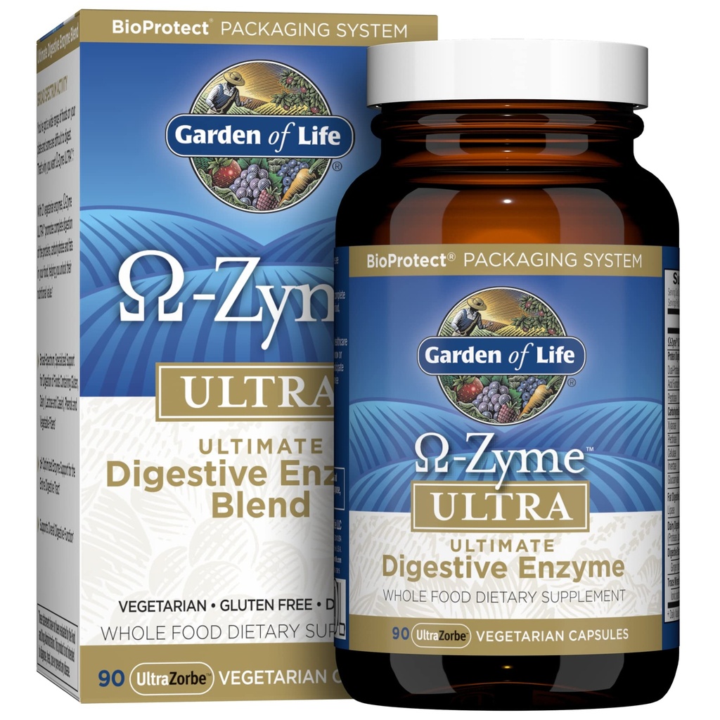 Elu aed 21 võimsad seedeensüümid papaiini, bromelaini, lipaasi, pluss ingveri ja kurkumiga - Omega-Zyme Ultra, seedetrakti ensüümid, taimetoitlane, 90 kapslit