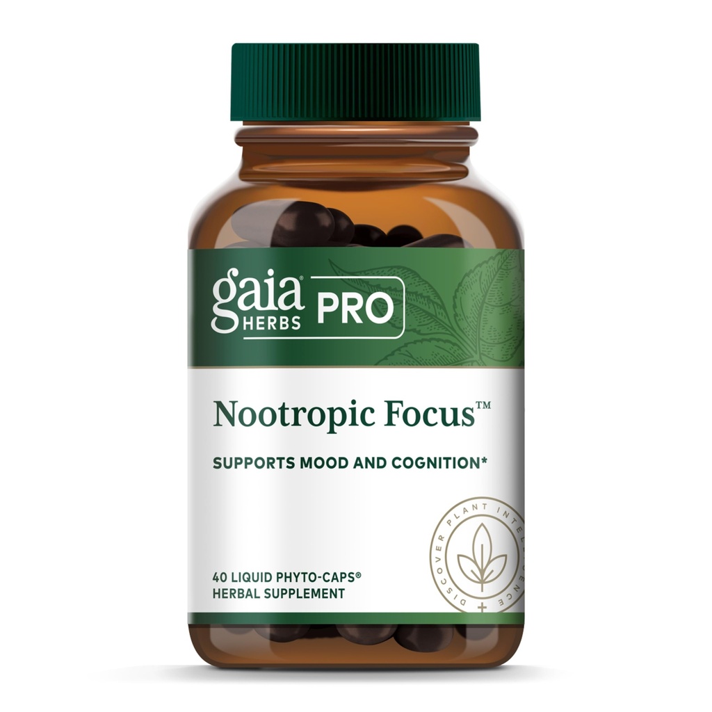 GAIA HERBS PRO Nootroopne fookus - Aju tervisetoetuse lisand * - Nootroopiline lisand koos safraniga, Ginkgo Leaf Extract & Sidrun Balm - Vegan, Gluteenivaba - 40 vedelat Füto-Caps (20 serveerimist)