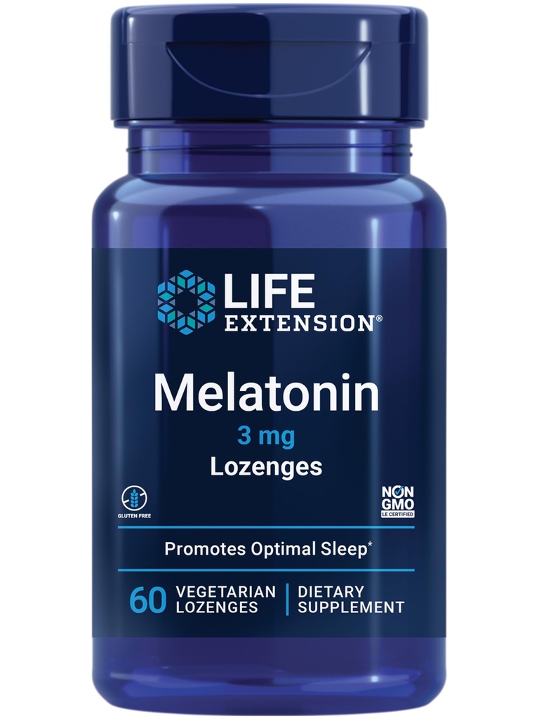 Eluea pikendamine Melatoniin, 3 mg, optimaalne unetoetus, tervislikud ööpäevased rütmid, rakukaitse, gluteenivaba, mitte-GMO, taimetoitlane, 60 närimistable lozenges