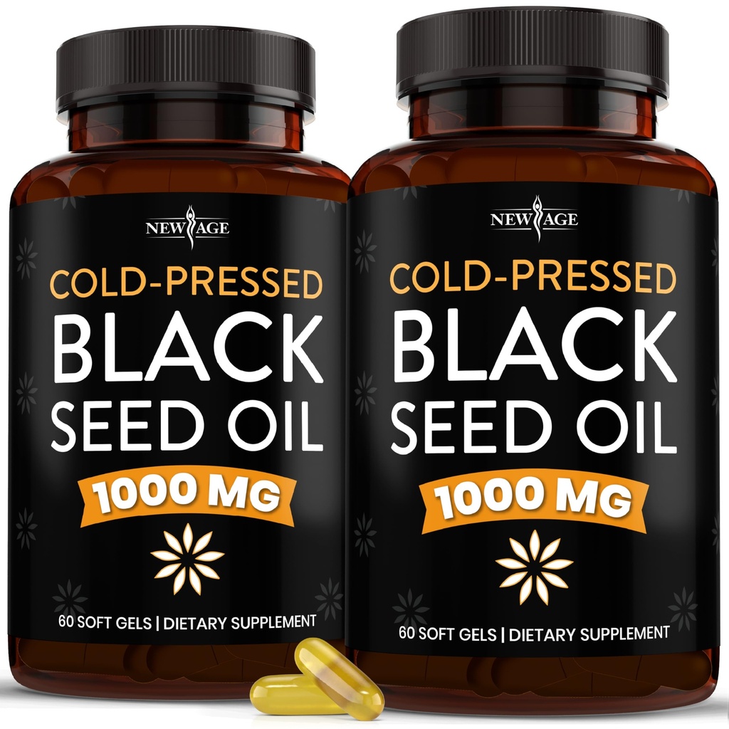 NEW AGE Black Seed Oil Softgel Kapslid - Premium Külmpressitud Nigella Sativa Tootma puhast musta köömne seemneõli - Mitte-GMO ja taimetoitlane (120 Softgels)