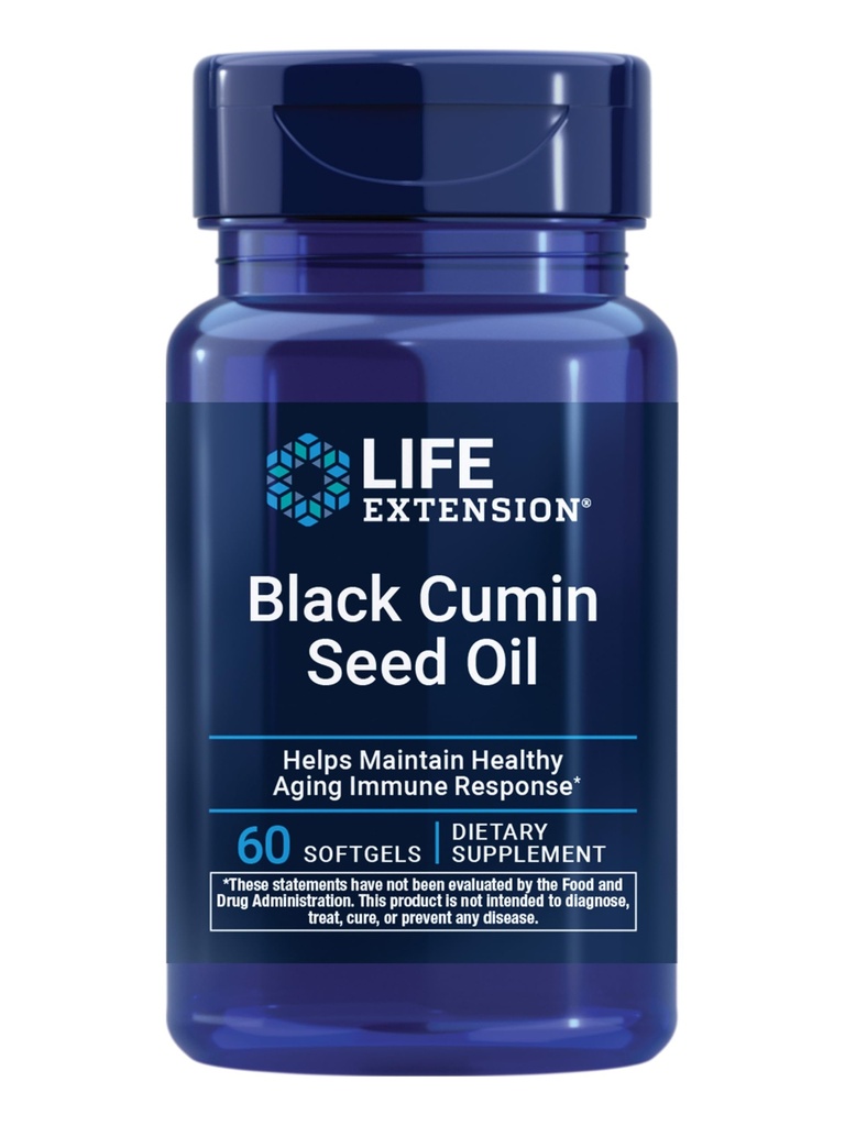 Life Extension Black Cumin Seed Oil, Black Cumin, Immune Health Support, Terve keha Tervis, Tervislik Vananemine, Gluteenivaba, Non-GMO, 60 softgels