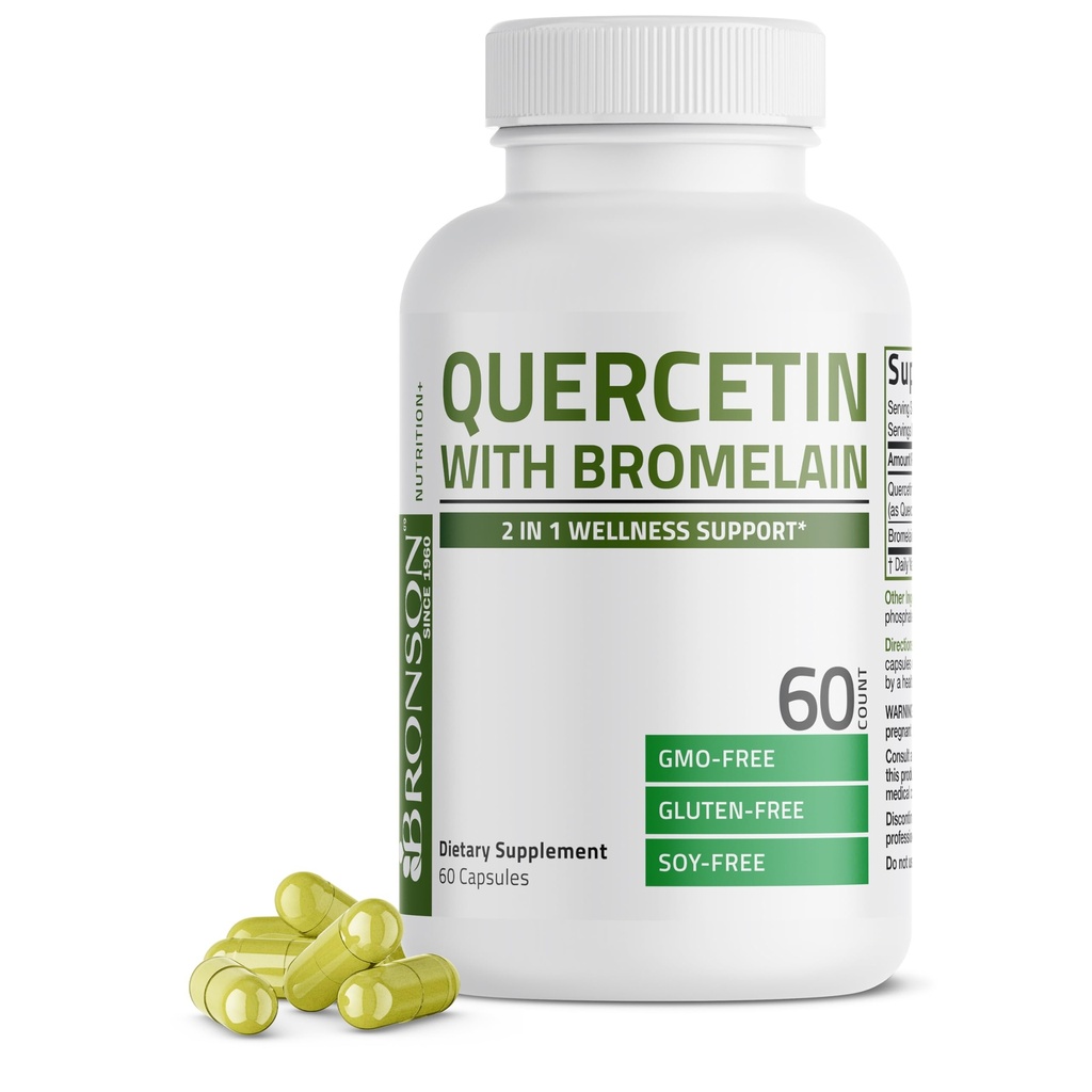 Bronson Quercetin Bromelain 2 in 1 Wellness Support, Non-GMO, 60 kapslit